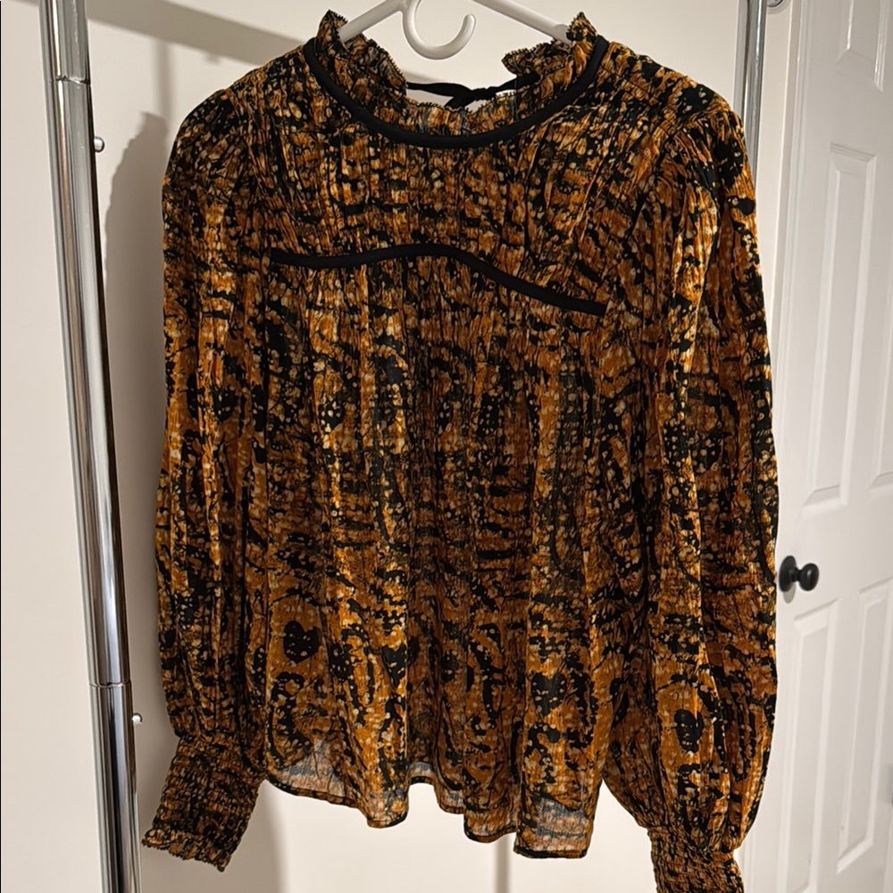 Women's Black and Orange Patterned Top